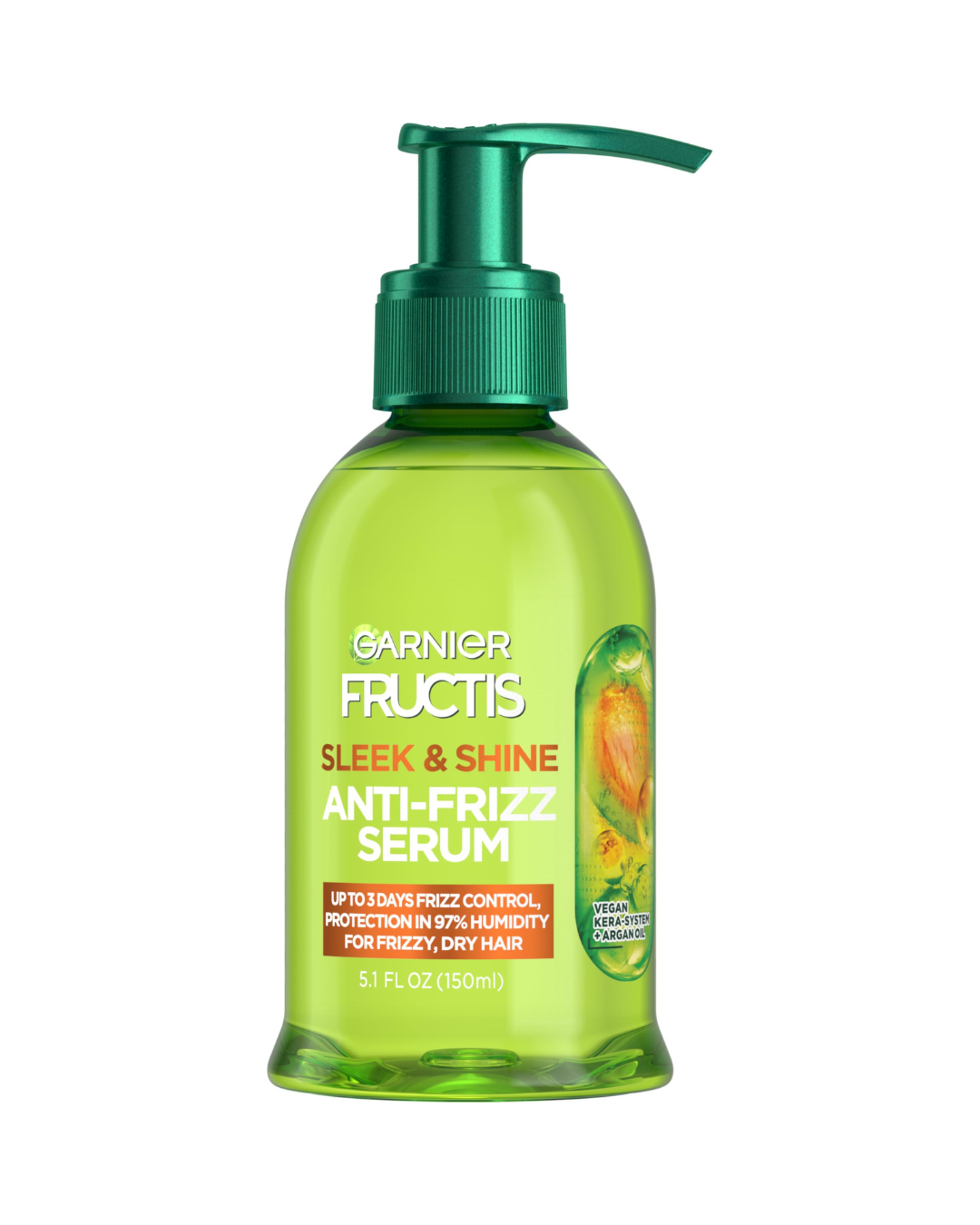 Garnier Fructis Sleek & Shine Anti-Frizz Serum for Frizzy, Dry Hair, Argan Oil, 5.1 Fl Oz, 1 Count (Packaging May Vary)